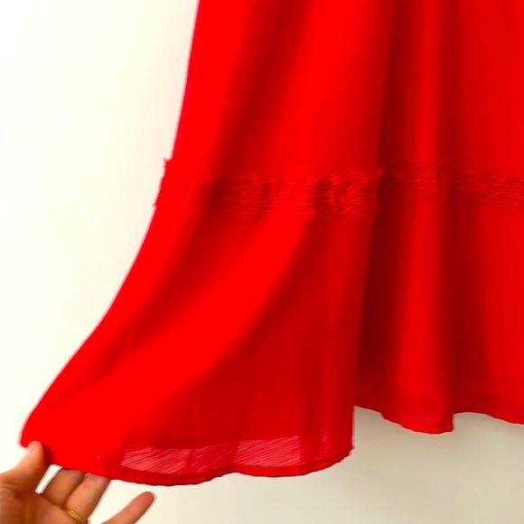 The Kooples coral red lightweight v-neck lace trim cocktail dress size S - Picture 5 of 11